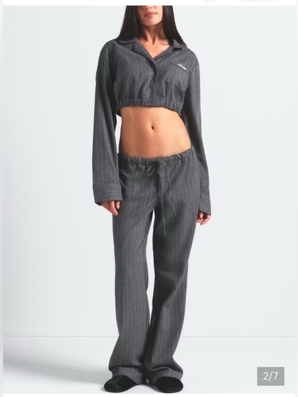 SKIMS Elevated Flannel Crop Shirt Only-SMALL-Heather Grey Stripe BNWT SOLD OUT